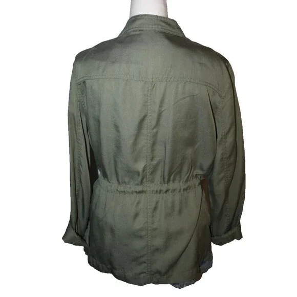 Ann Taylor LOFT Army Green Military Style Jacket Size Medium Cinch waist Utility - Picture 5 of 11